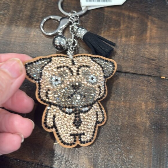 Puffy “Pug in a Tie” Bling Key Chain & Bag Charm (made with seed beads)(NWT) - Picture 3 of 5